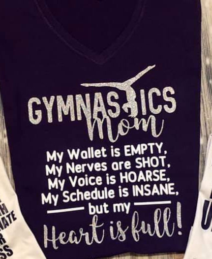 Gymnastics Mom - My heart is Full glitter Tee (Black)