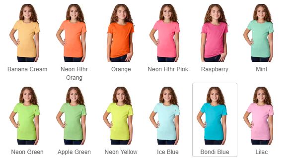 Kids Unisex Raglan and Girls Tshirt Color Options