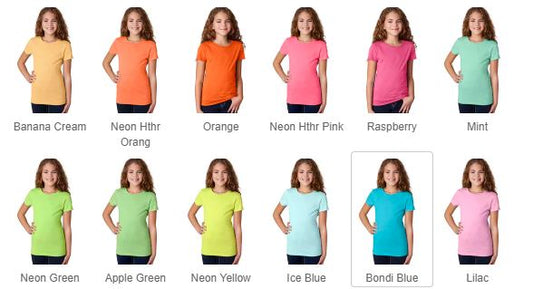 Kids Unisex Raglan and Girls Tshirt Color Options