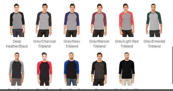 Raglan Unisex Unisex Color Options