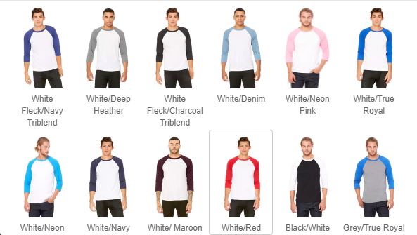 Raglan Unisex Unisex Color Options